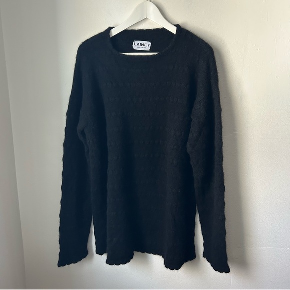 Lainey Keogh Sweaters - Lainey Keogh 100% Cashmere Black Scallop Detailed Crew Neck Sweater Unisex L/XL